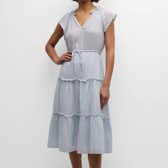 RAILS Striped Midi A-Line Summer Dress with subtle Ruffle Detailing - Picture 1 of 7
